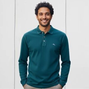 Tommy Bahama IslandZone SUPIMA® Cotton Long Sleeve Polo Shirt XLTeal Blue